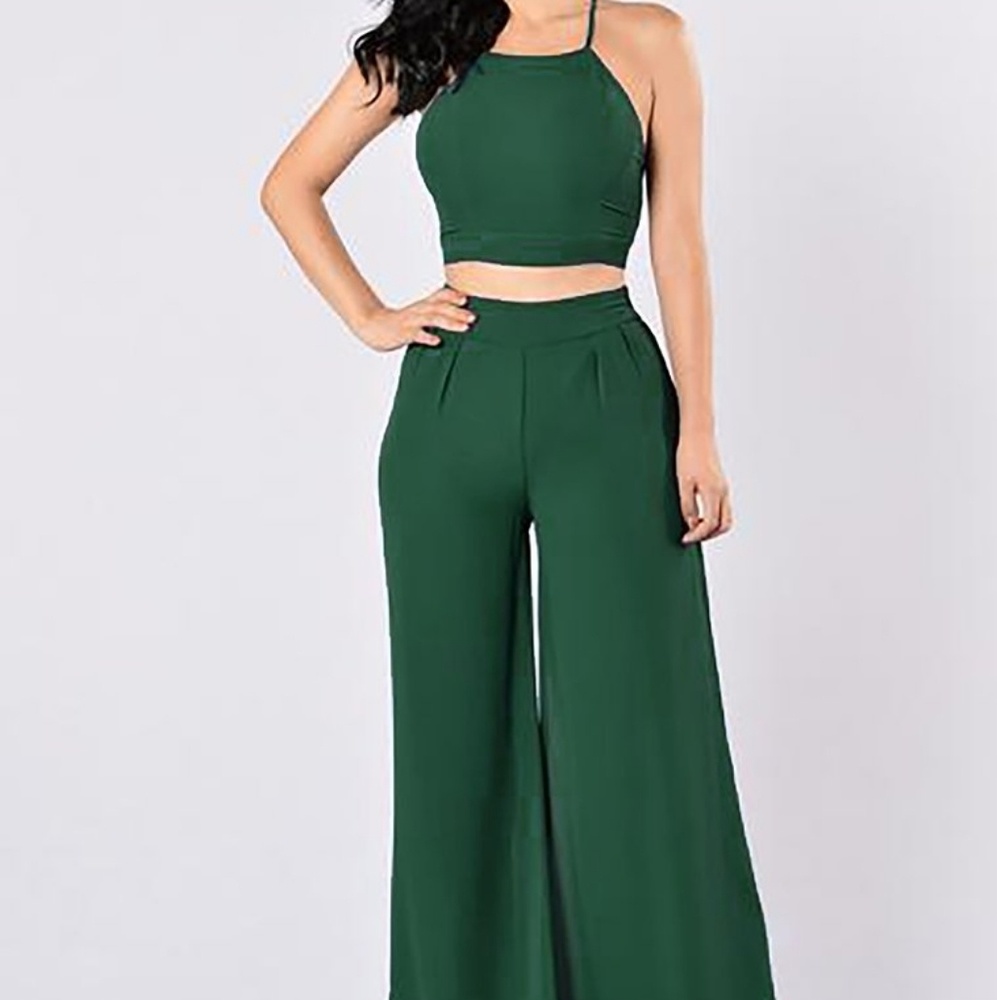 2pc Green Pants Set w/Matching Crop Top